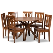 Baxton Studio Mare Modern and Contemporary Transitional Walnut Brown Finished Wood 7-Piece Dining Set
